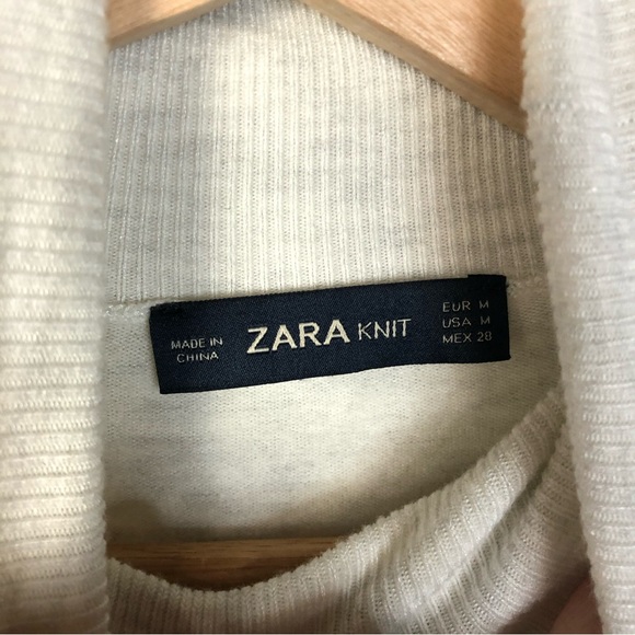 Zara Knit Marled White Turtleneck Pearl Sleeve Long Sleeve Top M - Picture 5 of 5